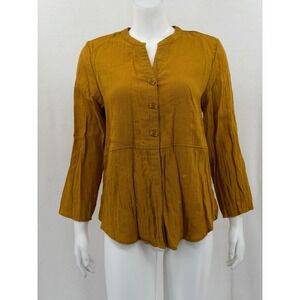 Habitat Top Womens Small Marigold Button Up 3/4 Sleeve Beach Vacation Travel